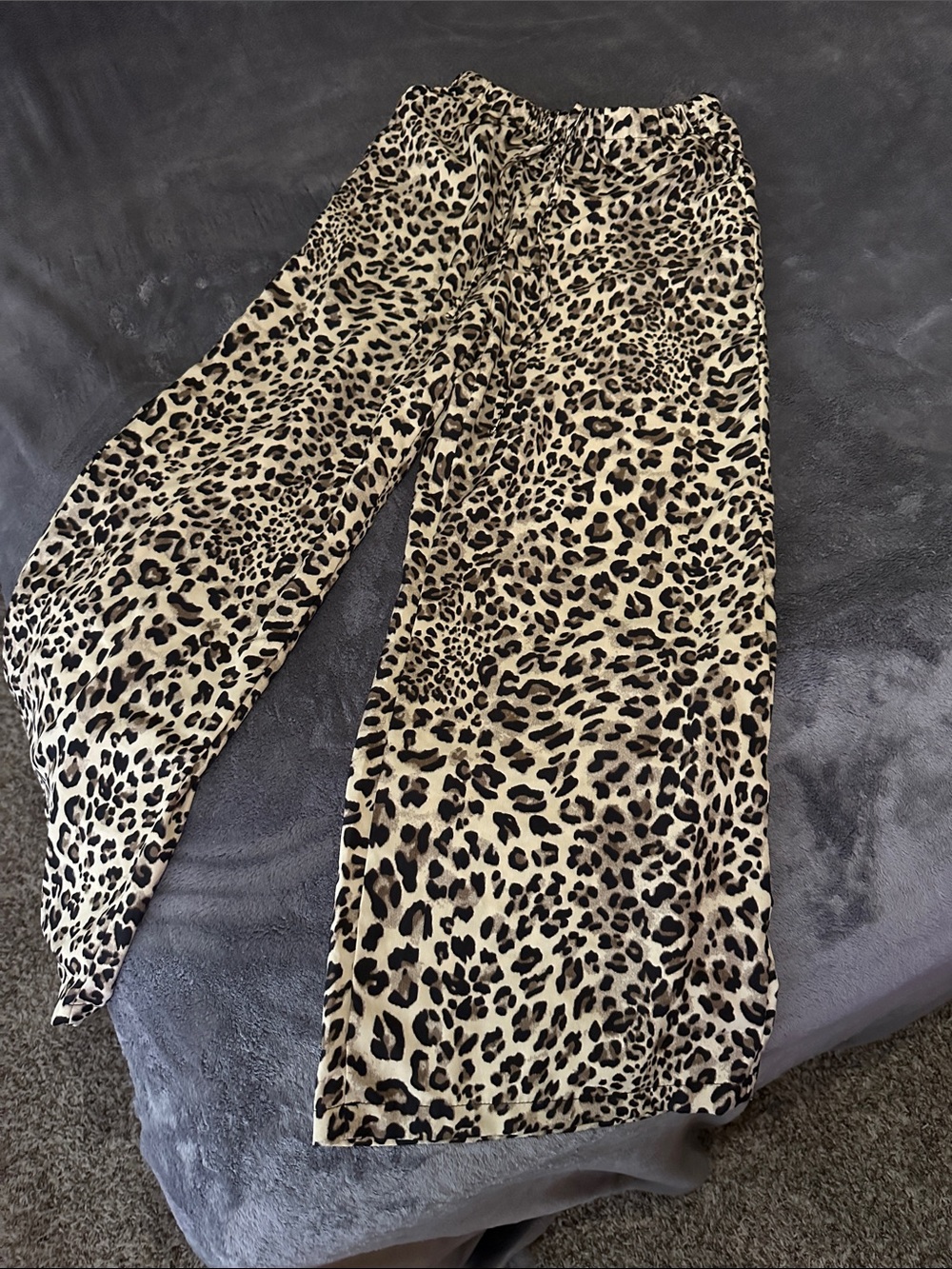 SHEIN Beige and Black Leopard Print Wide-Leg Pants